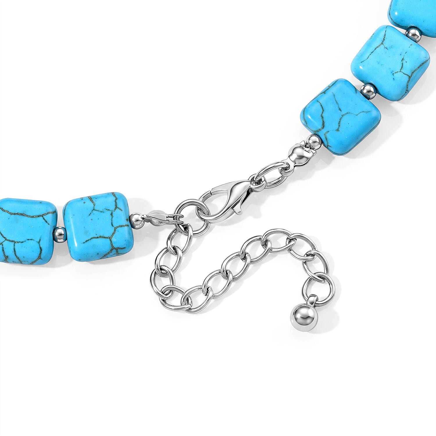Blue Howlite 170.00 ctw Square Beaded Necklace (18-20 Inches) in Silvertone