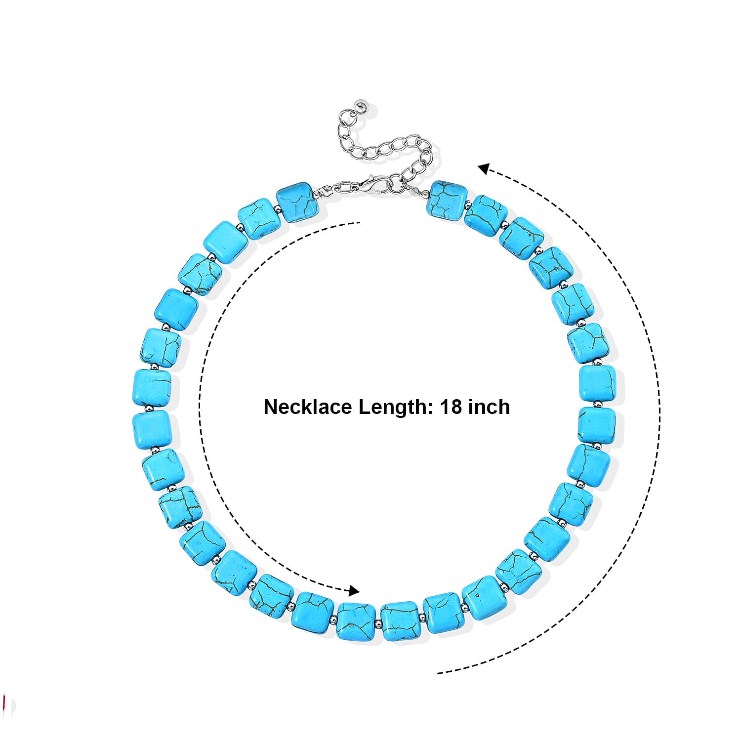 Blue Howlite 170.00 ctw Square Beaded Necklace (18-20 Inches) in Silvertone