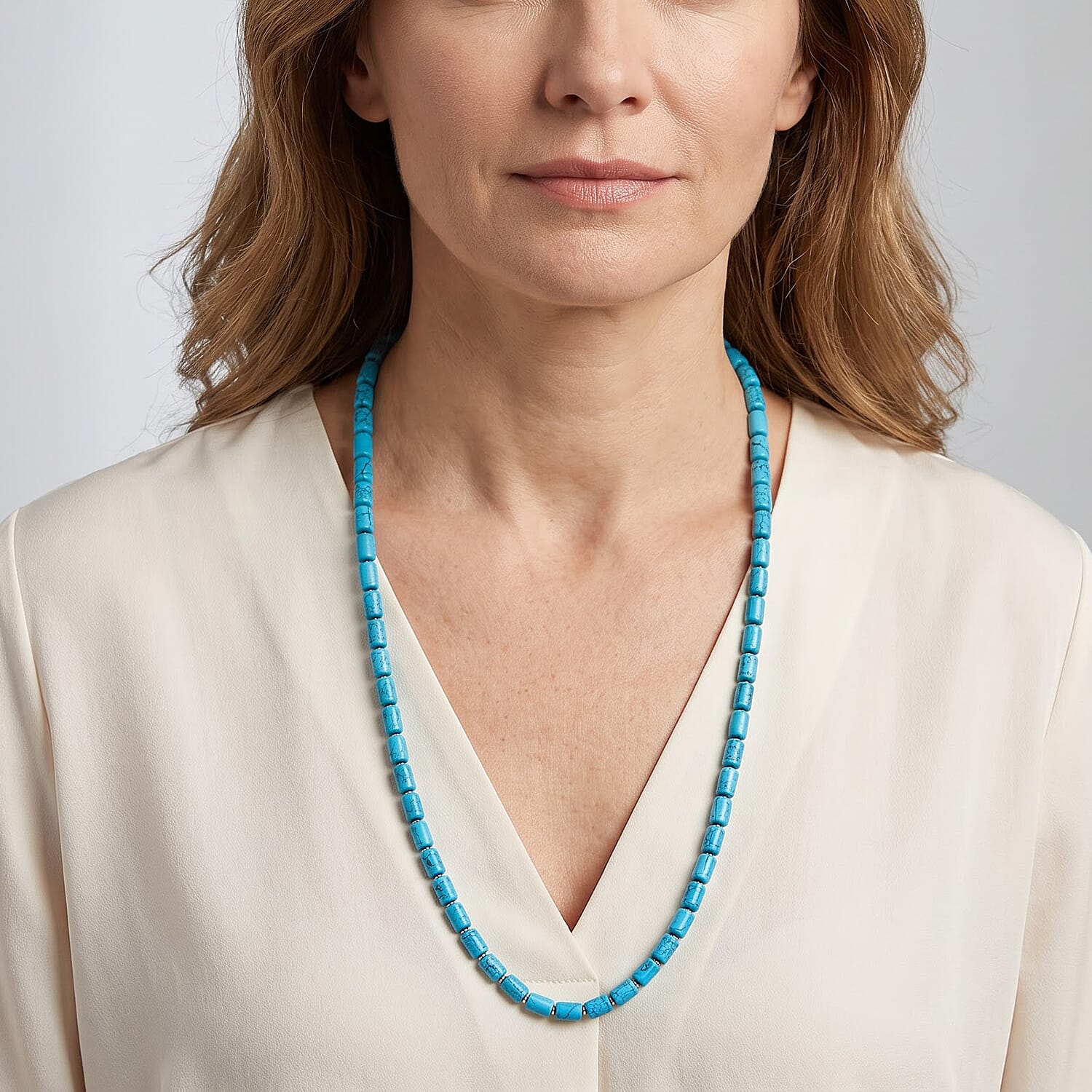 Blue Howlite 280.00 ctw Necklace (28-30 Inches) in Silvertone