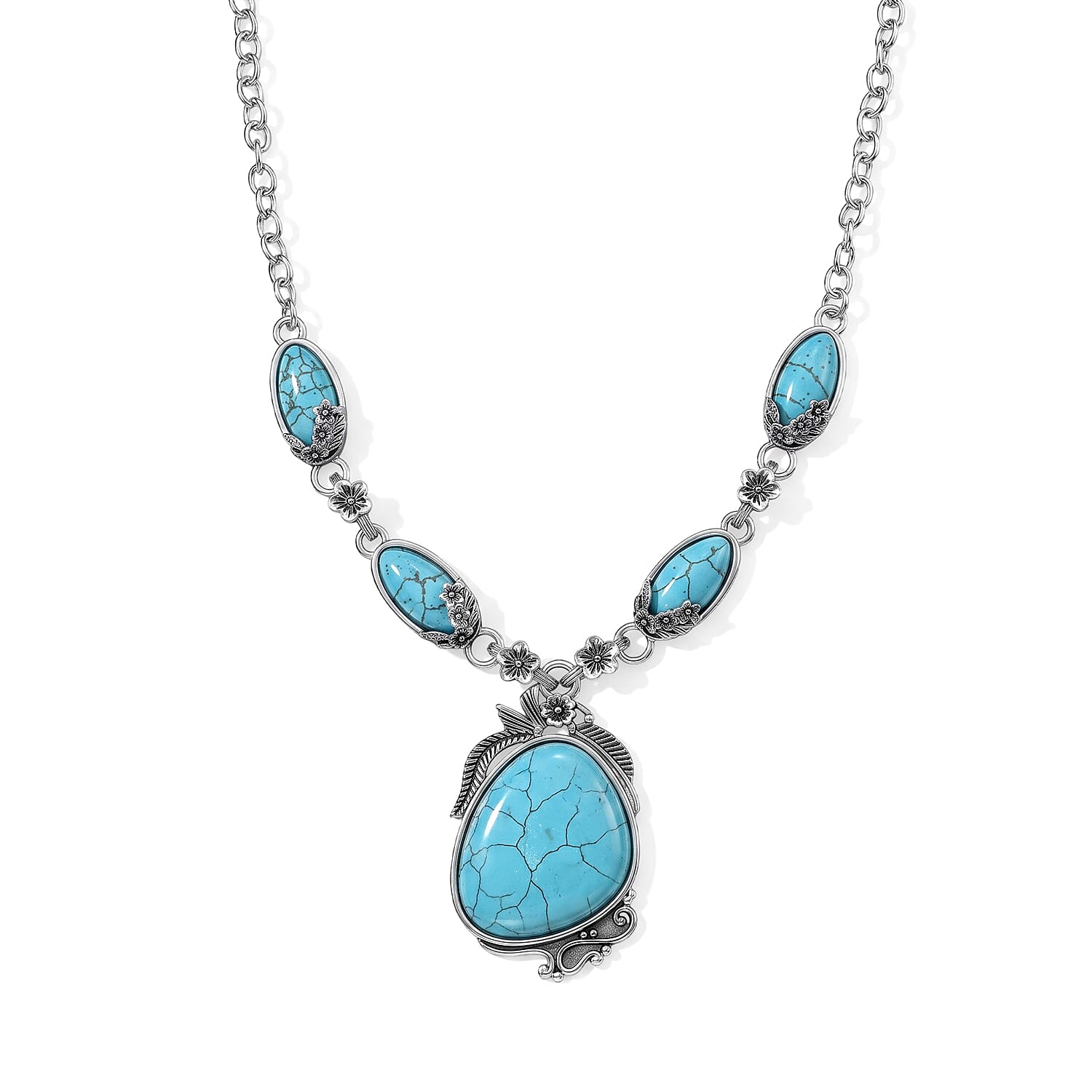Blue Howlite 118.00 ctw Necklace (20-22 Inches) in Silvertone