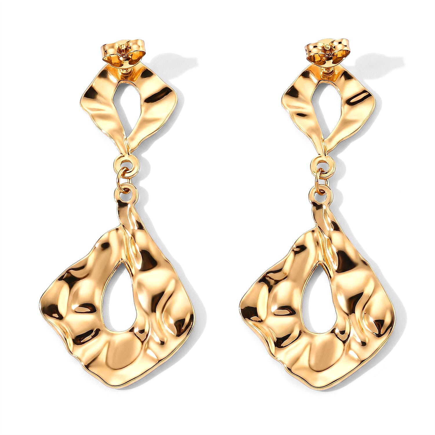 Pink Enameled Mosaic Drop Earrings in ION Plated YG Stainless Steel