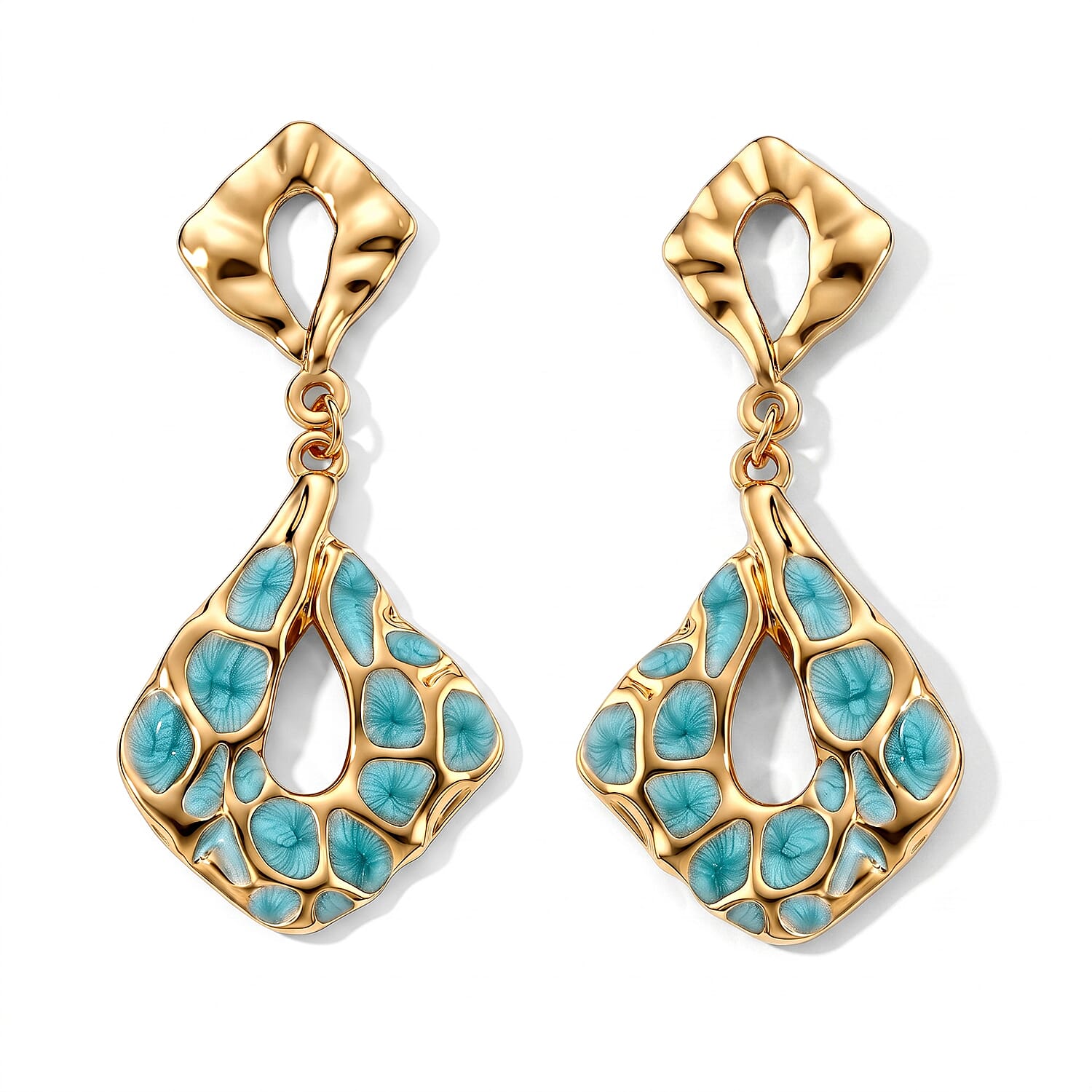 Green Enameled Mosaic Drop Earrings in ION Plated YG Stainless Steel