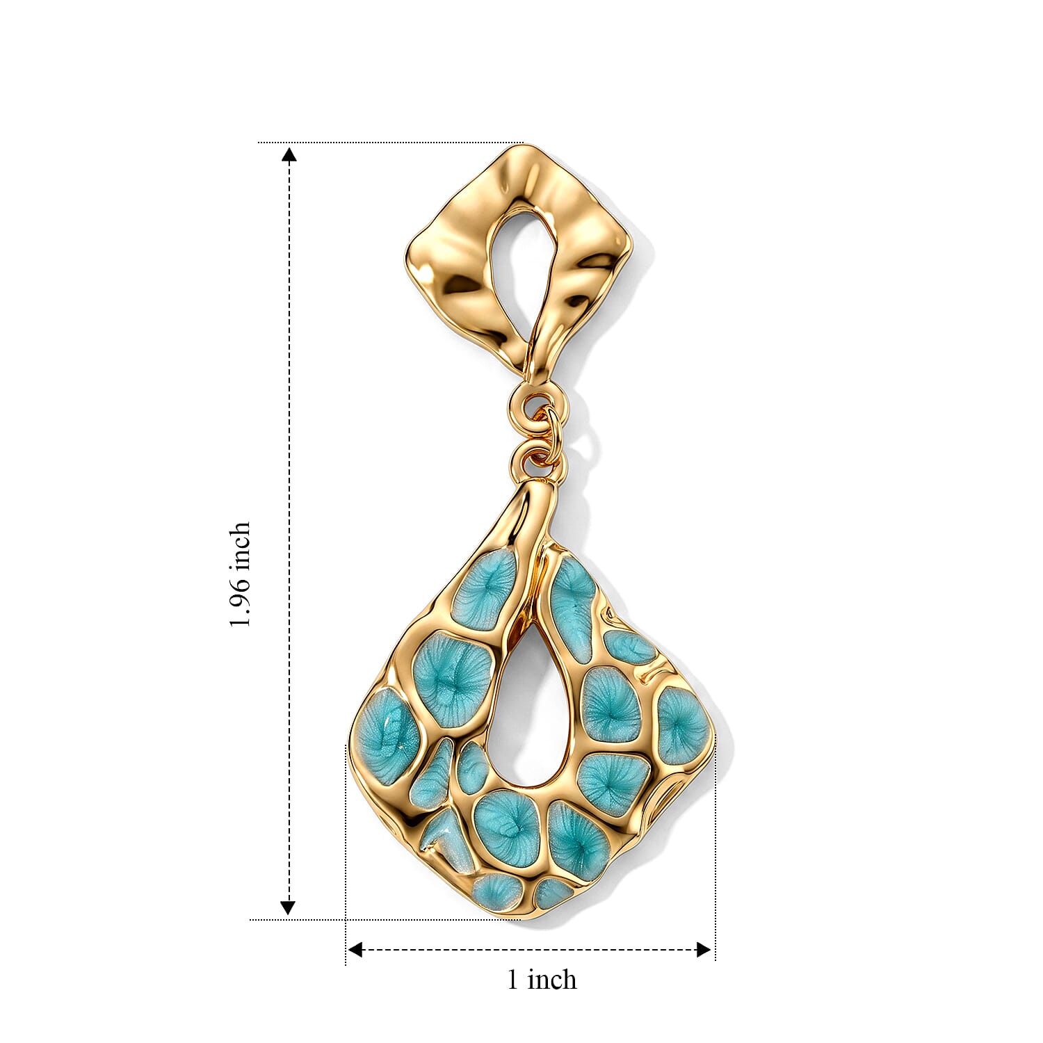 Green Enameled Mosaic Drop Earrings in ION Plated YG Stainless Steel