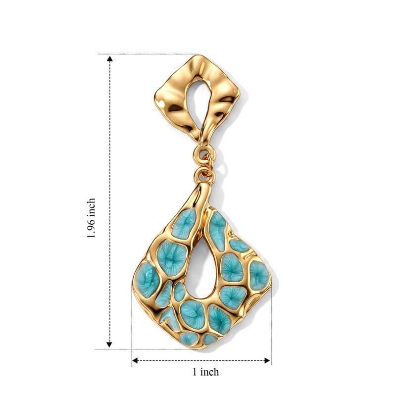 Green Enameled Mosaic Drop Earrings in ION Plated YG Stainless Steel