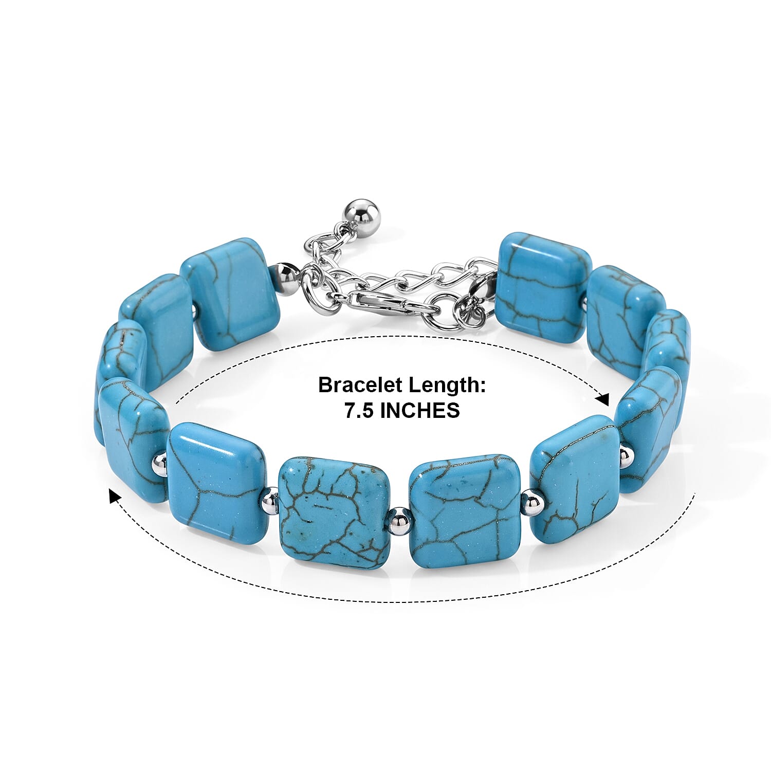 Blue Howlite 60.00 ctw Bracelet in Silvertone (7.50-9.25In)