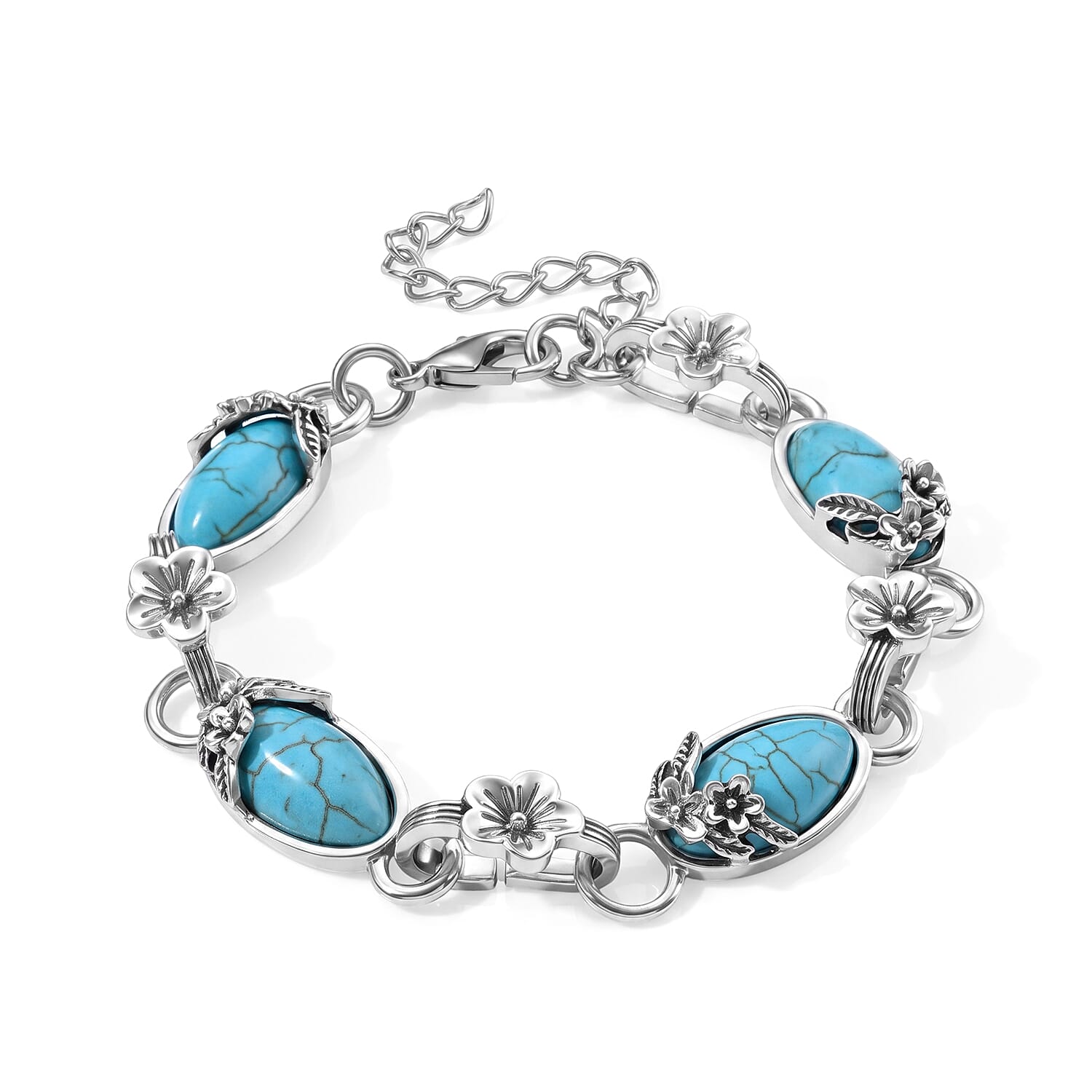 Blue Howlite 25.00 ctw Bracelet in Silvertone (7.50-9.25In)