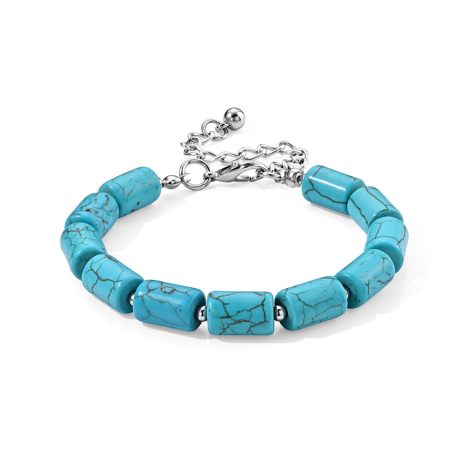 Blue Howlite 50.00 ctw Bracelet in Silvertone (7.50-9.25In)
