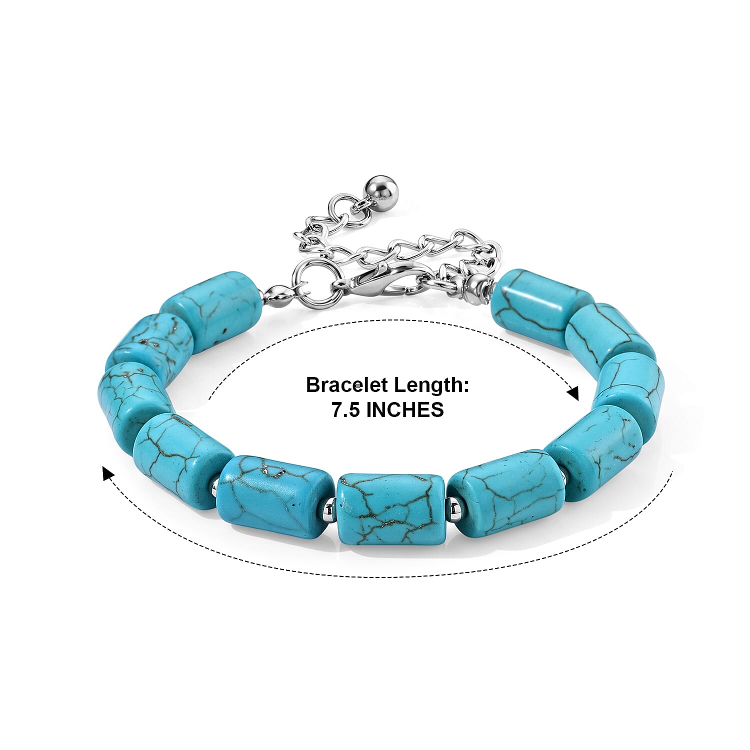 Blue Howlite 50.00 ctw Bracelet in Silvertone (7.50-9.25In)