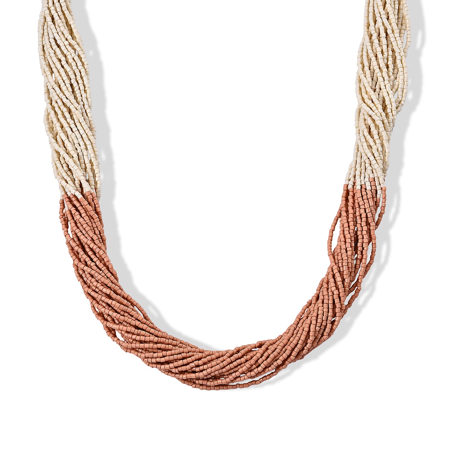 White and Pink Glass Beaded Necklace (20-22.5 Inches) in Silvertone