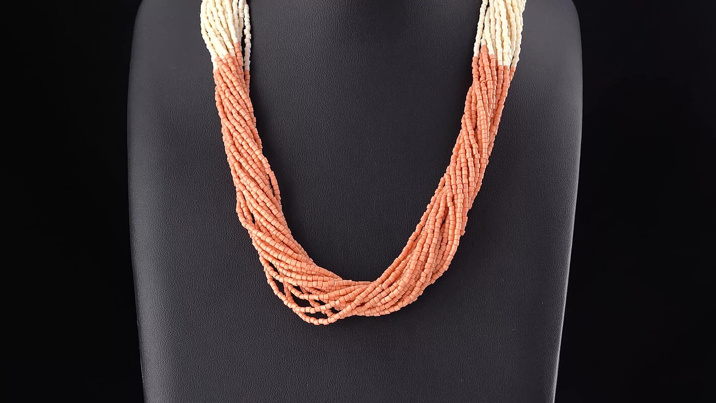 White and Pink Glass Beaded Necklace (20-22.5 Inches) in Silvertone