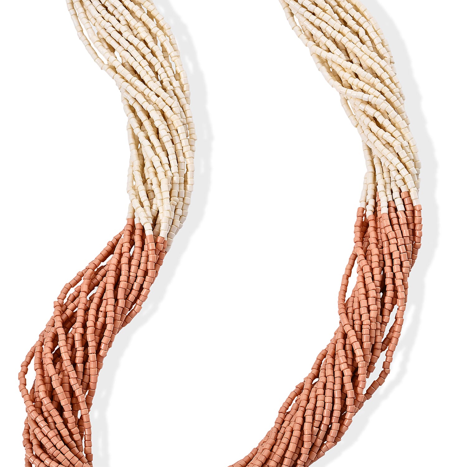 White and Pink Glass Beaded Necklace (20-22.5 Inches) in Silvertone