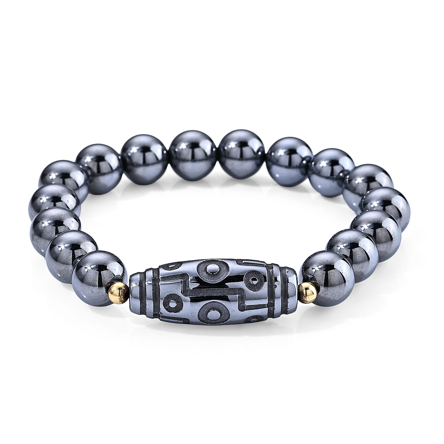 Terahertz 60.00 ctw Carved Dzi Beaded Stretch Bracelet in Silvertone