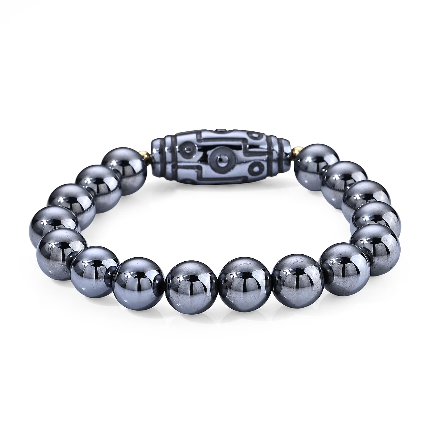 Terahertz 60.00 ctw Carved Dzi Beaded Stretch Bracelet in Silvertone