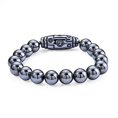 Terahertz 60.00 ctw Carved Dzi Beaded Stretch Bracelet in Silvertone