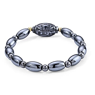 Terahertz 60.00 ctw Carved Dzi Beaded Stretch Bracelet in Silvertone