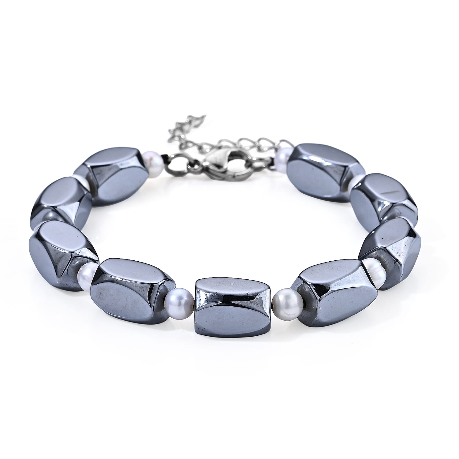 Terahertz Beaded 60.00 ctw, Freshwater Pearl Bracelet in Stainless Steel (7-9In)