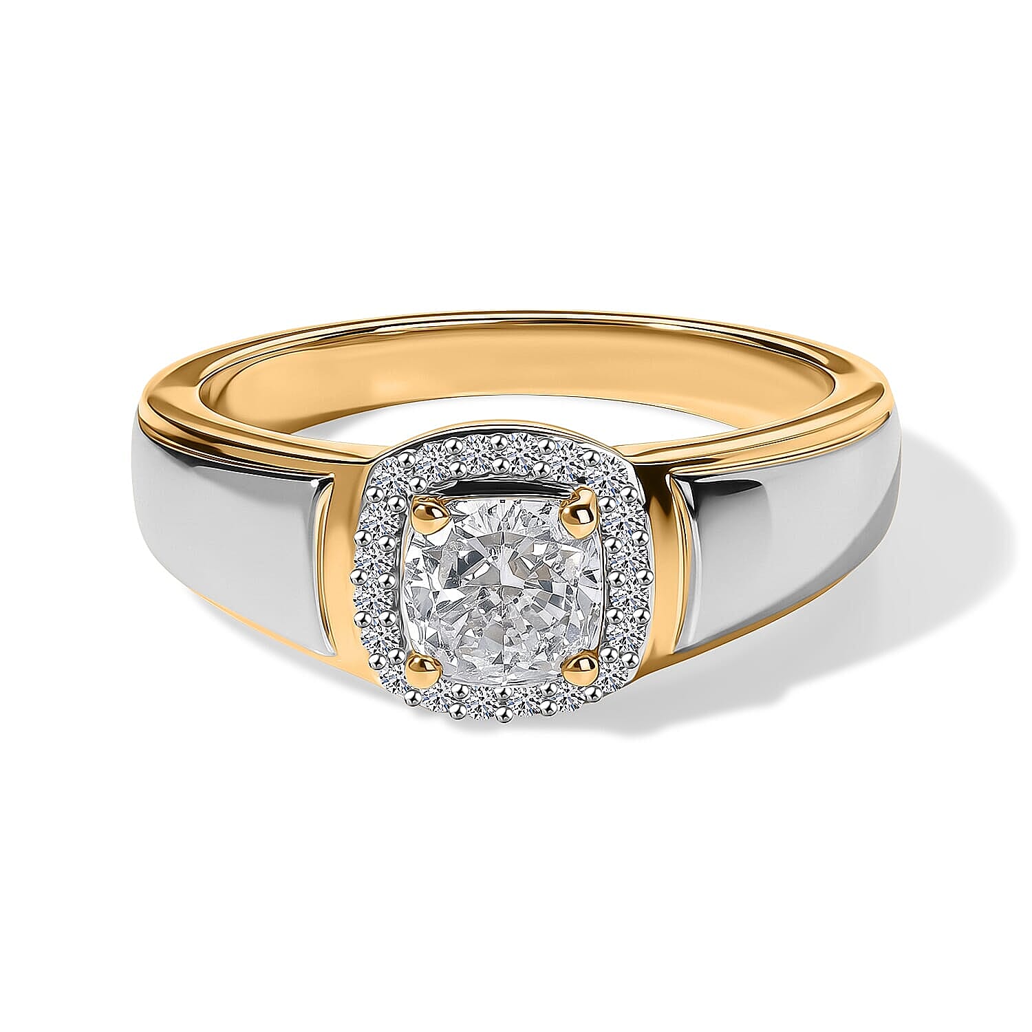 Luxuriant Lab Grown Diamond E-F VS 1.15 ctw Men''s Ring in 18K Vermeil Yellow Gold and Rhodium Over Sterling Silver (Size 10.0)