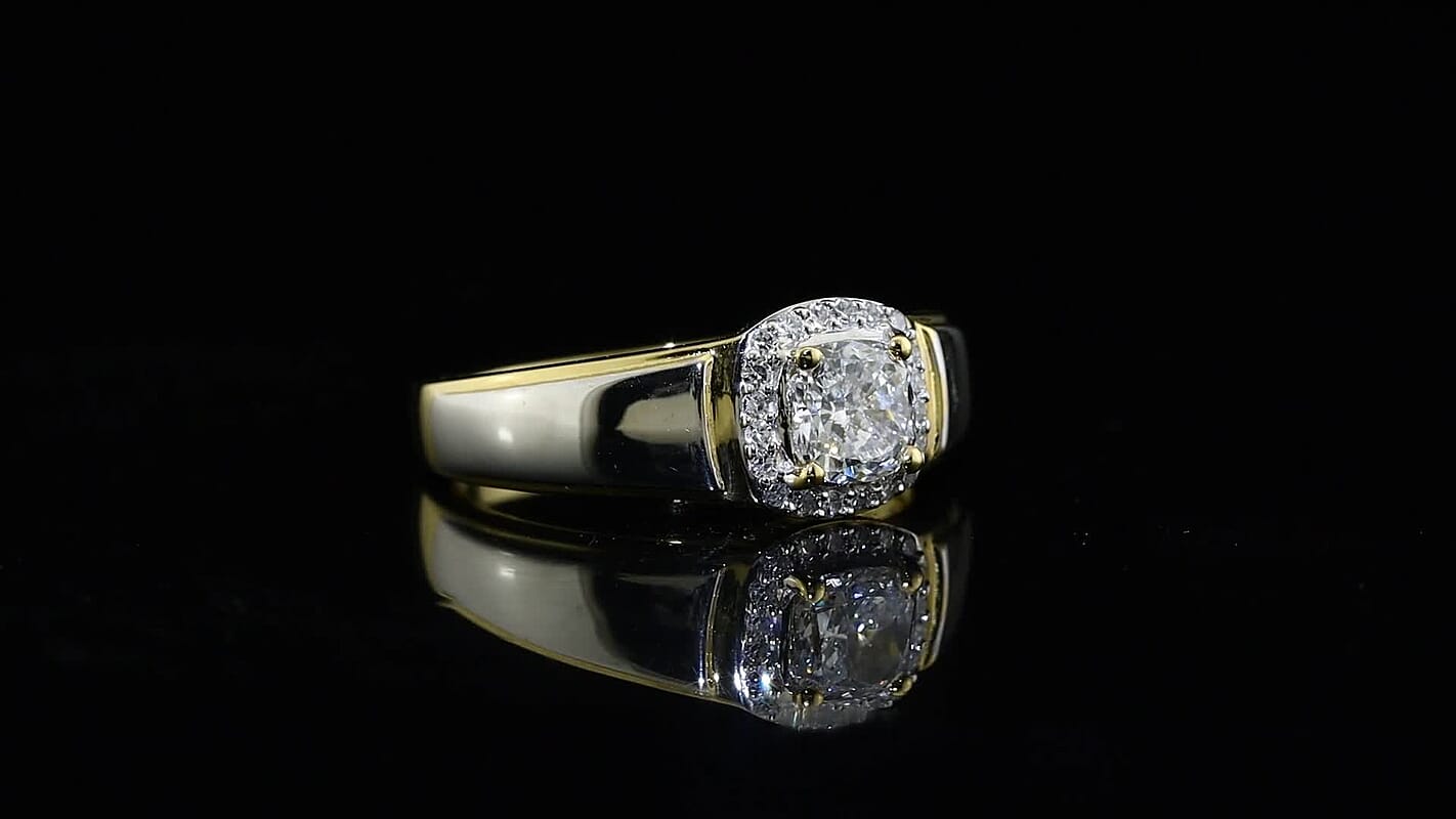 Luxuriant Lab Grown Diamond E-F VS 1.15 ctw Men''s Ring in 18K Vermeil Yellow Gold and Rhodium Over Sterling Silver (Size 10.0)