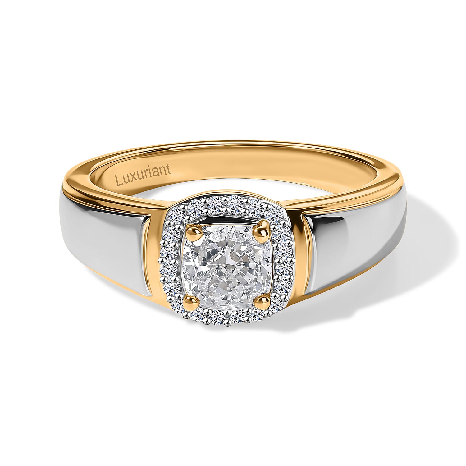 Luxuriant Lab Grown Diamond E-F VS 1.15 ctw Men''s Ring in 18K Vermeil Yellow Gold and Rhodium Over Sterling Silver (Size 10.0)