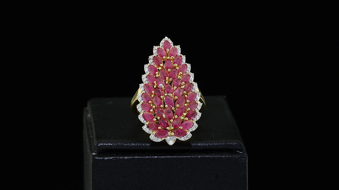 D'Joy Premium Niassa Ruby (FF), Moissanite Ring in 18K Vermeil YG Over Sterling Silver (Size 6.0) 4.60 ctw 8688083