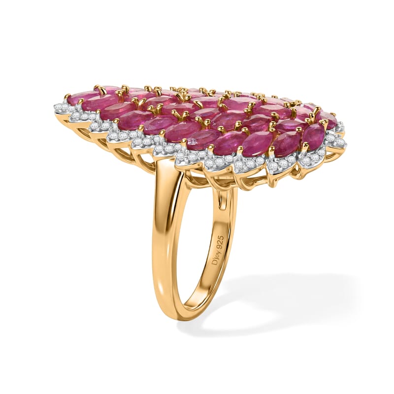 D'Joy Premium Niassa Ruby (FF) and Moissanite 4.60 ctw Flame Petal Ring in 18K Vermeil Yellow Gold Over Sterling Silver (Size 6.0)