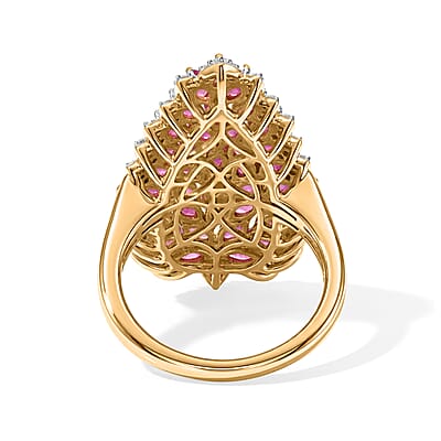 D'Joy Premium Niassa Ruby (FF) and Moissanite 4.60 ctw Flame Petal Ring in 18K Vermeil Yellow Gold Over Sterling Silver (Size 6.0)