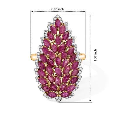D'Joy Premium Niassa Ruby (FF) and Moissanite 4.60 ctw Flame Petal Ring in 18K Vermeil Yellow Gold Over Sterling Silver (Size 6.0)