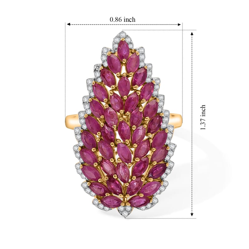 D'Joy Premium Niassa Ruby (FF) and Moissanite 4.60 ctw Flame Petal Ring in 18K Vermeil Yellow Gold Over Sterling Silver (Size 6.0)