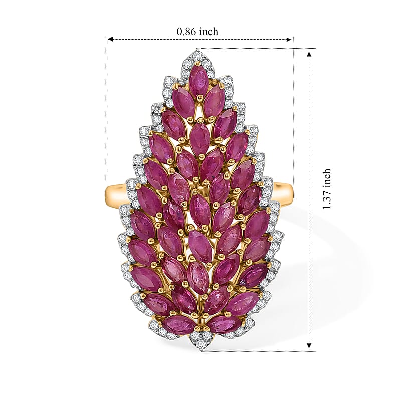 D'Joy Premium Niassa Ruby (FF) and Moissanite 4.60 ctw Flame Petal Ring in 18K Vermeil Yellow Gold Over Sterling Silver (Size 6.0)