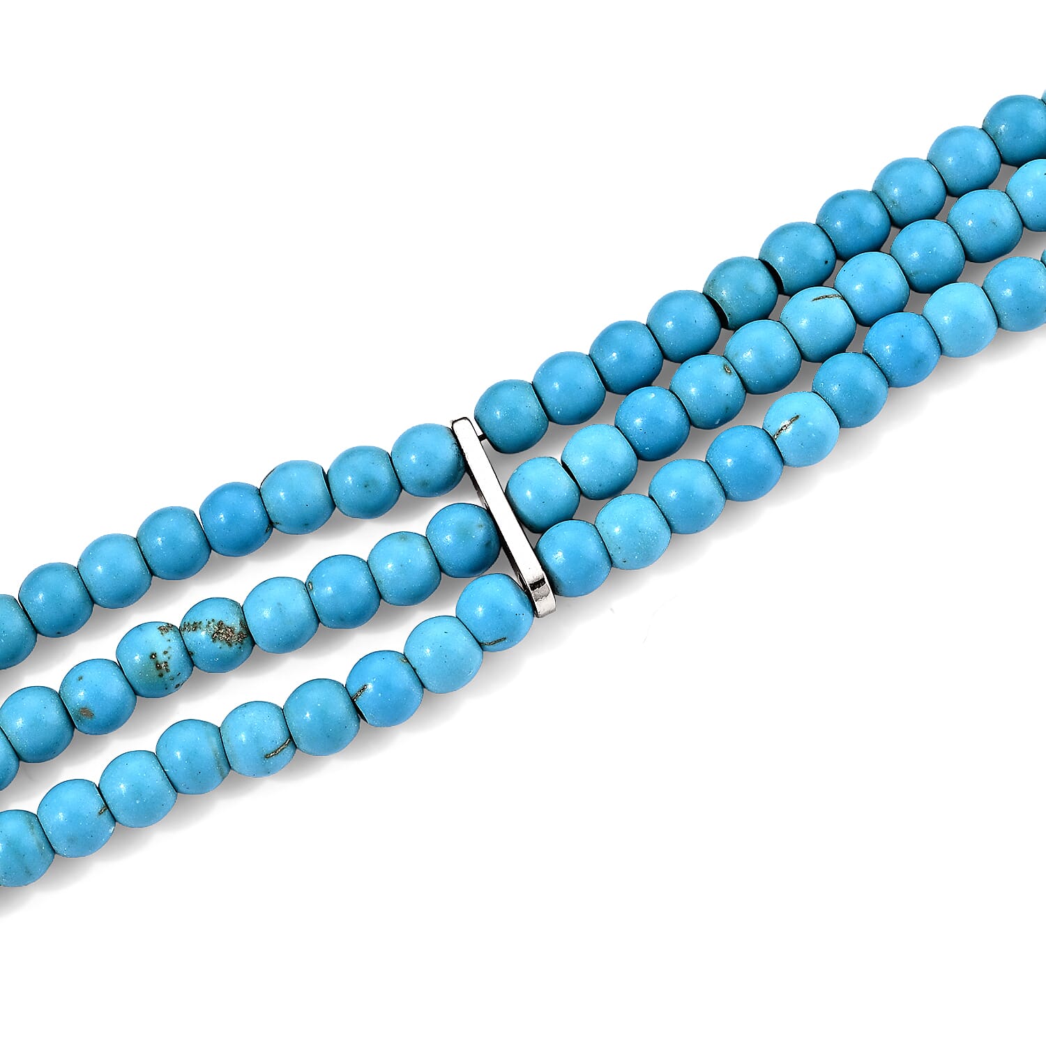 Blue Howlite 200.00 ctw 3 Row Necklace in Silvertone 18-22 Inches