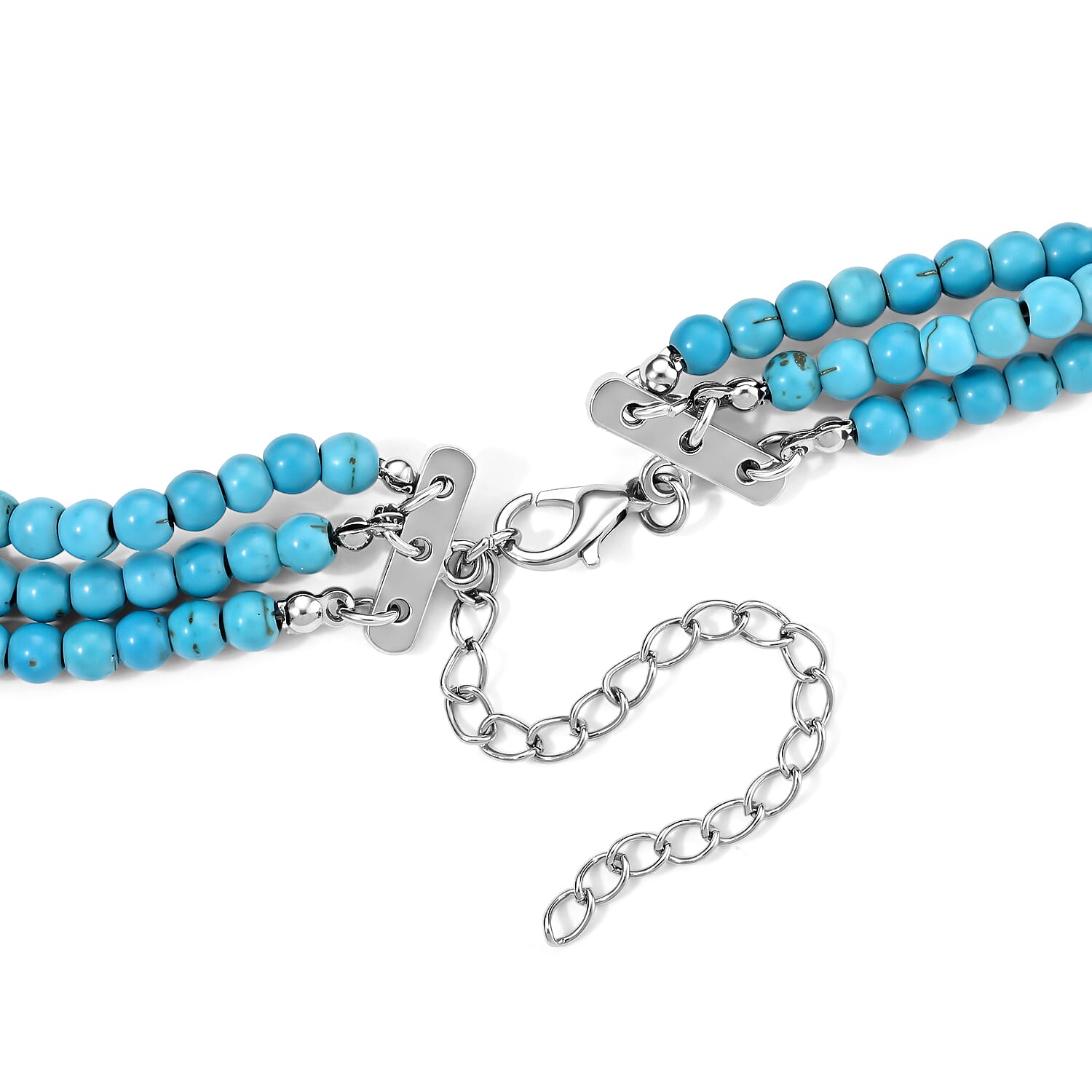 Blue Howlite 200.00 ctw 3 Row Necklace in Silvertone 18-22 Inches