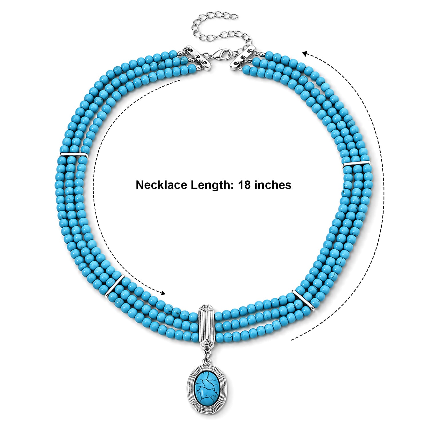 Blue Howlite 200.00 ctw 3 Row Necklace in Silvertone 18-22 Inches