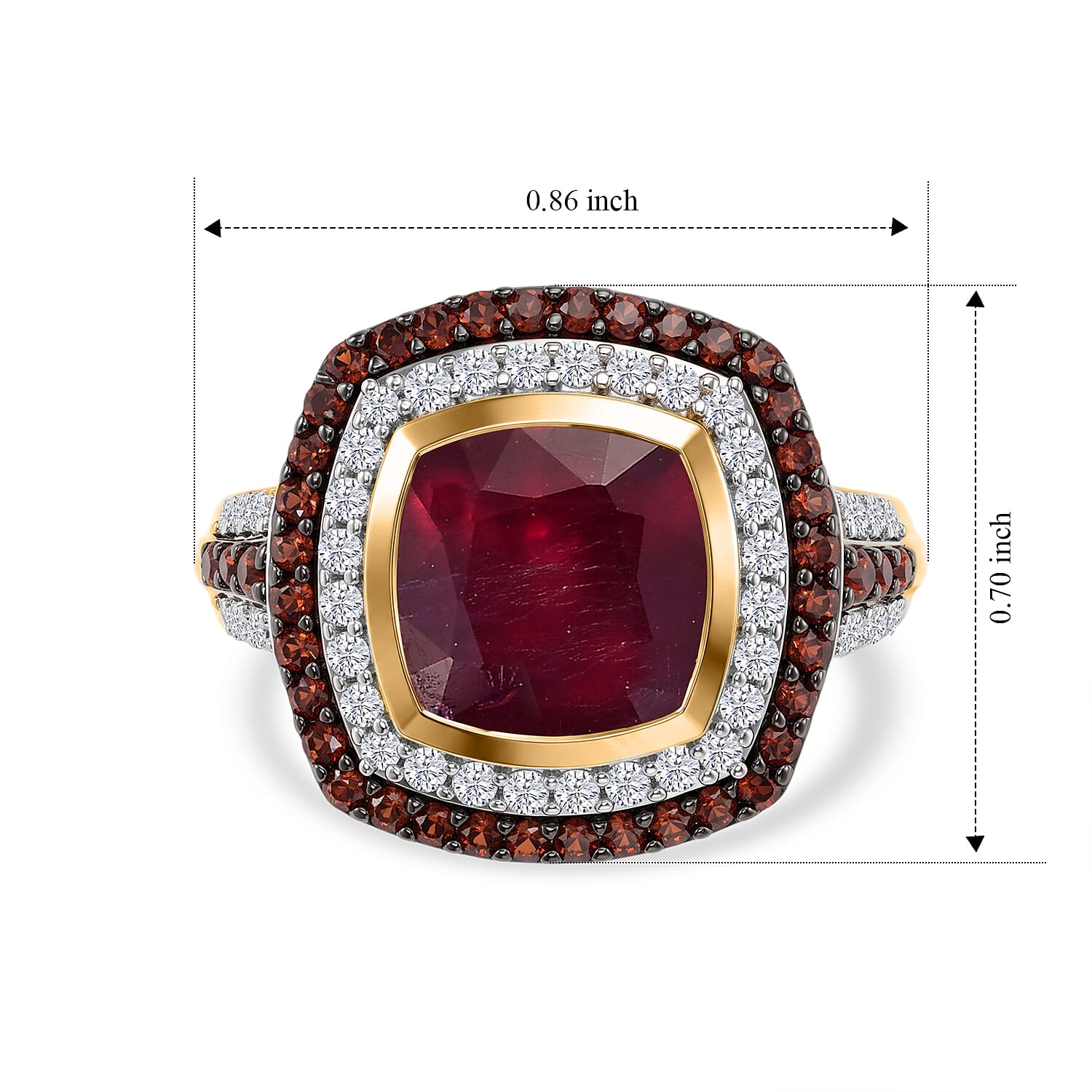 D'Joy Premium Niassa Ruby (FF), White and Champagne Zircon 5.65 ctw Passion Royale Ring in 18K Vermeil Yellow Gold Over Sterling Silver (Size 6.0)