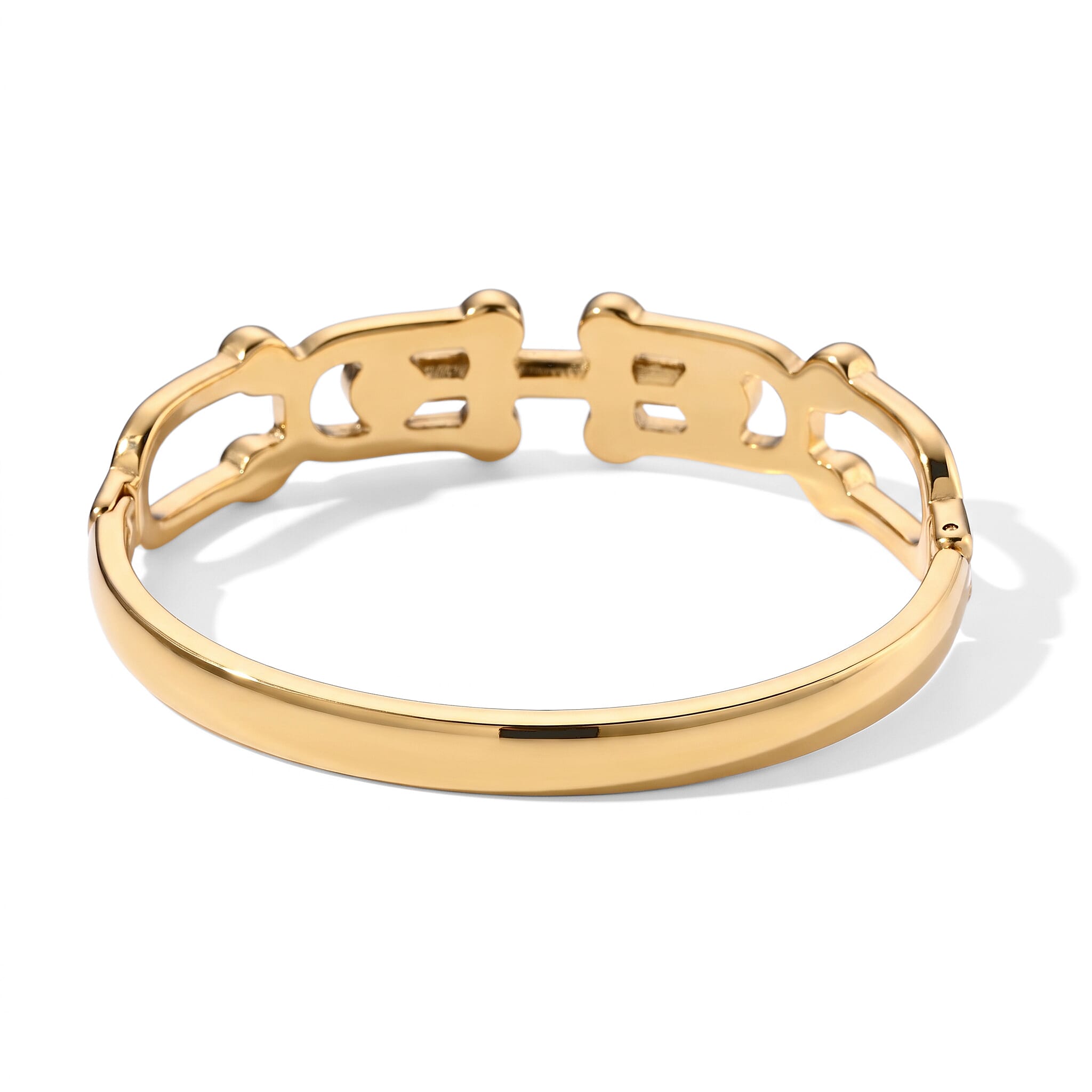 Simulated Diamond Golden Connection Interlocking Link Bangle Bracelet in ION Plated YG Stainless Steel (6.75 In)
