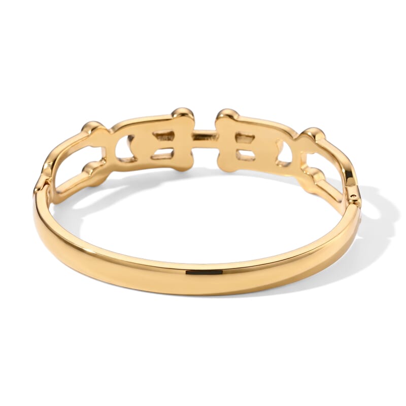 Simulated Diamond Golden Connection Interlocking Link Bangle Bracelet in ION Plated YG Stainless Steel (6.75 In)