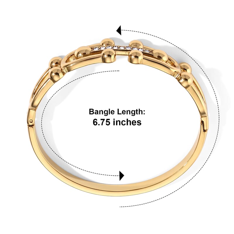Simulated Diamond Golden Connection Interlocking Link Bangle Bracelet in ION Plated YG Stainless Steel (6.75 In)