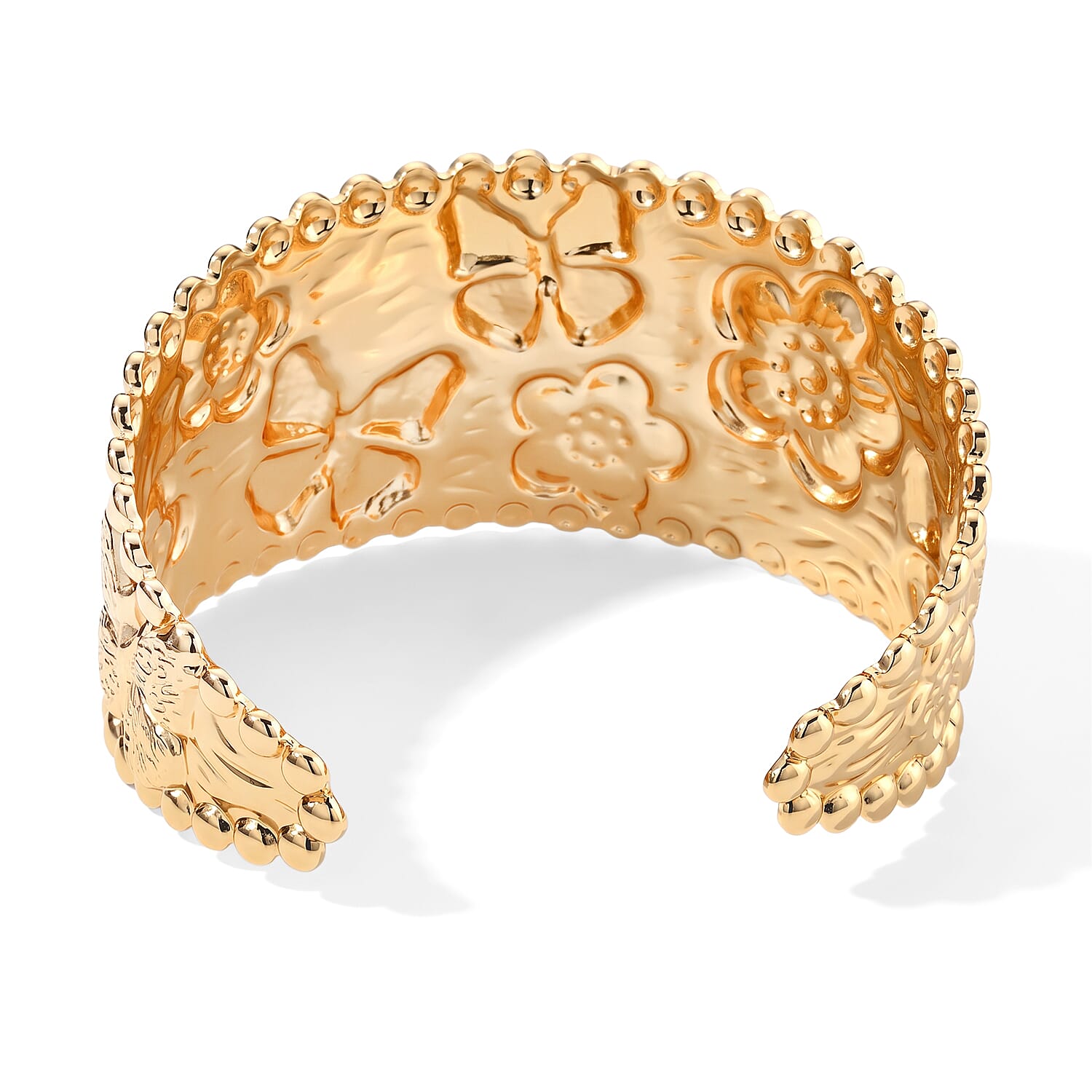 Butterfly Garden Hammered Wide Cuff Bracelet in ION Plated YG Stainless Steel (7.0 In)