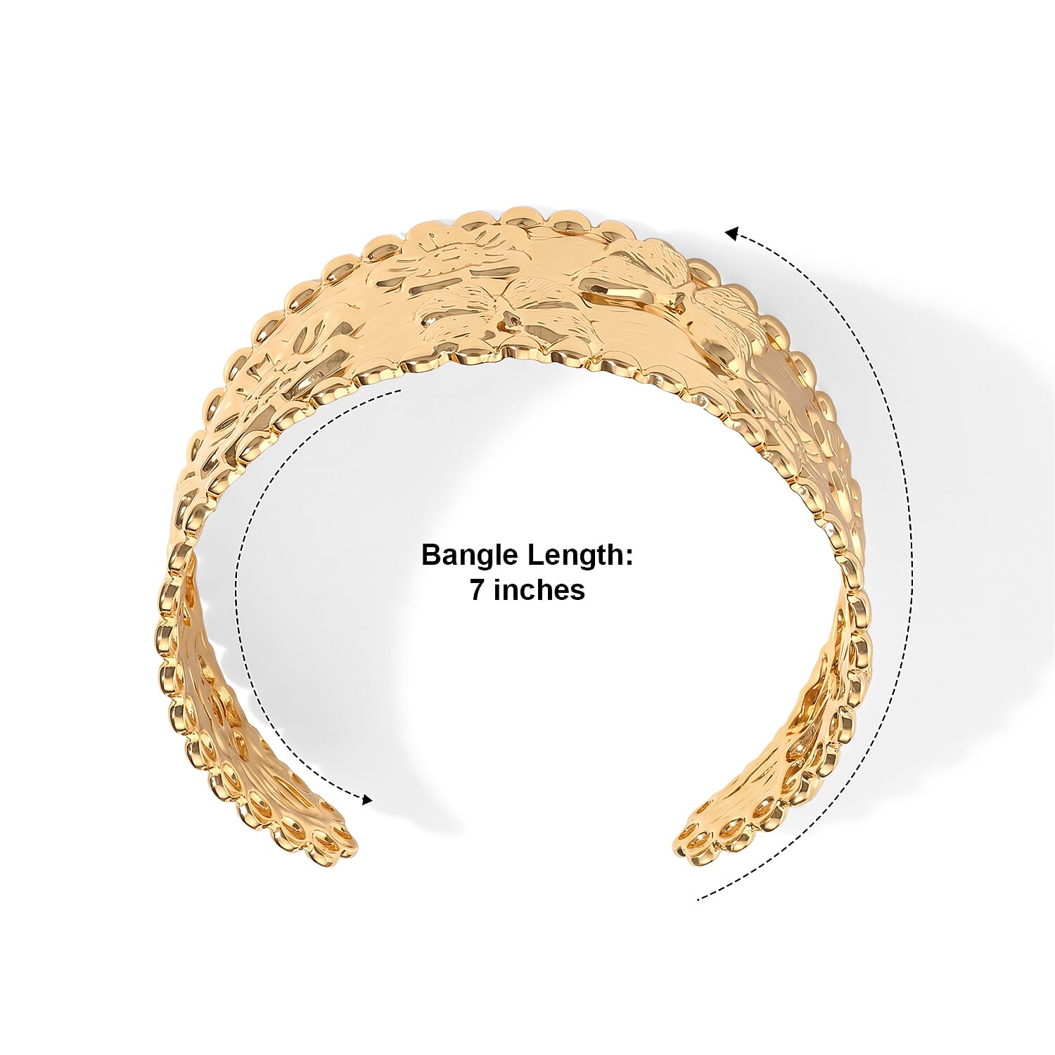 Butterfly Garden Hammered Wide Cuff Bracelet in ION Plated YG Stainless Steel (7.0 In)