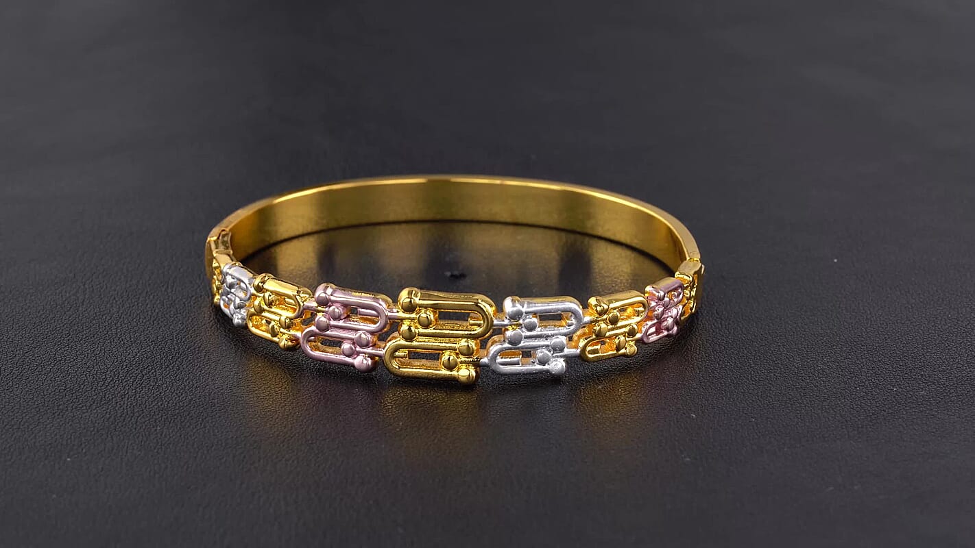 Geometric Link Bangle Bracelet in ION Plated YRG and Stainless Steel (7.0 In)