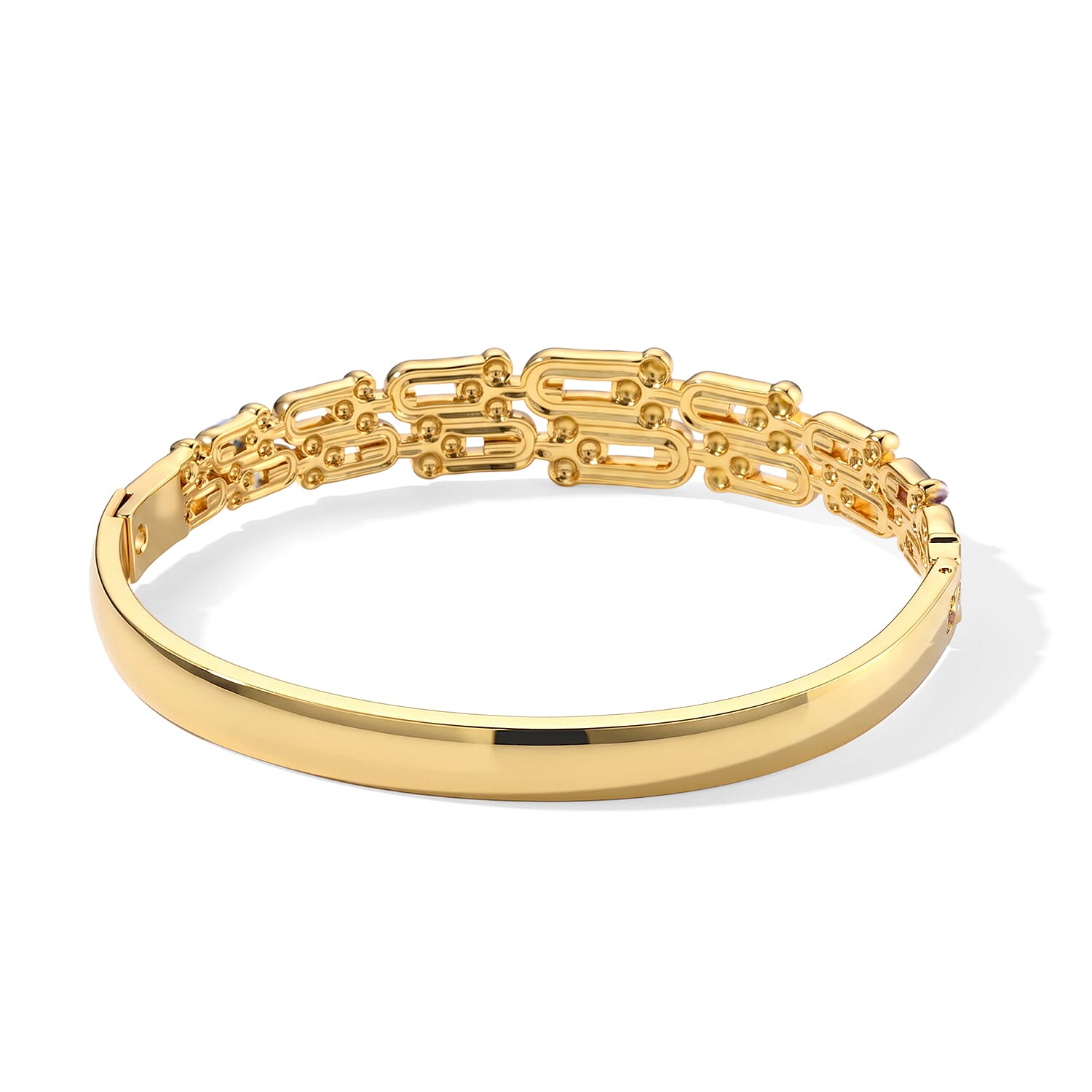 Trending Tri-Tone Geometric Link Bangle Bracelet in ION Plated YRG Stainless Steel (7.0 In)