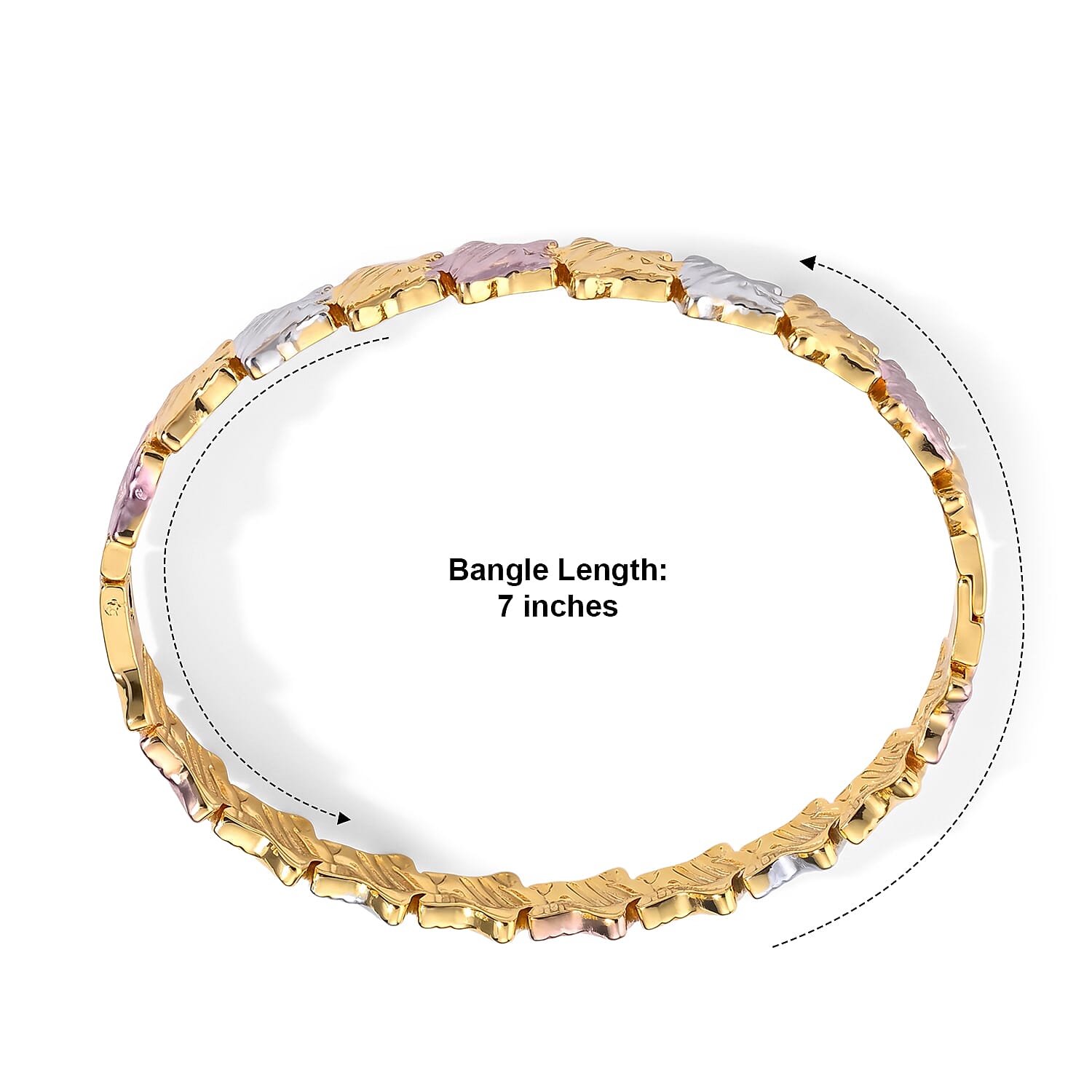 Trending Tri-Tone Star Link Bangle Bracelet in ION Plated YRG Stainless Steel (7.0 In)