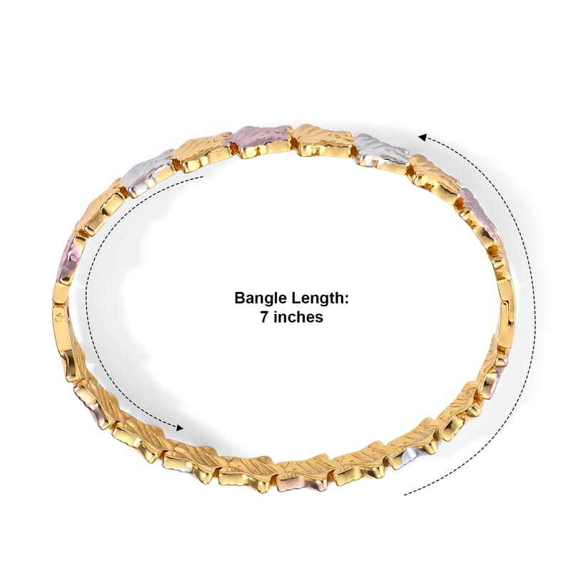 Trending Tri-Tone Star Link Bangle Bracelet in ION Plated YRG Stainless Steel (7.0 In)