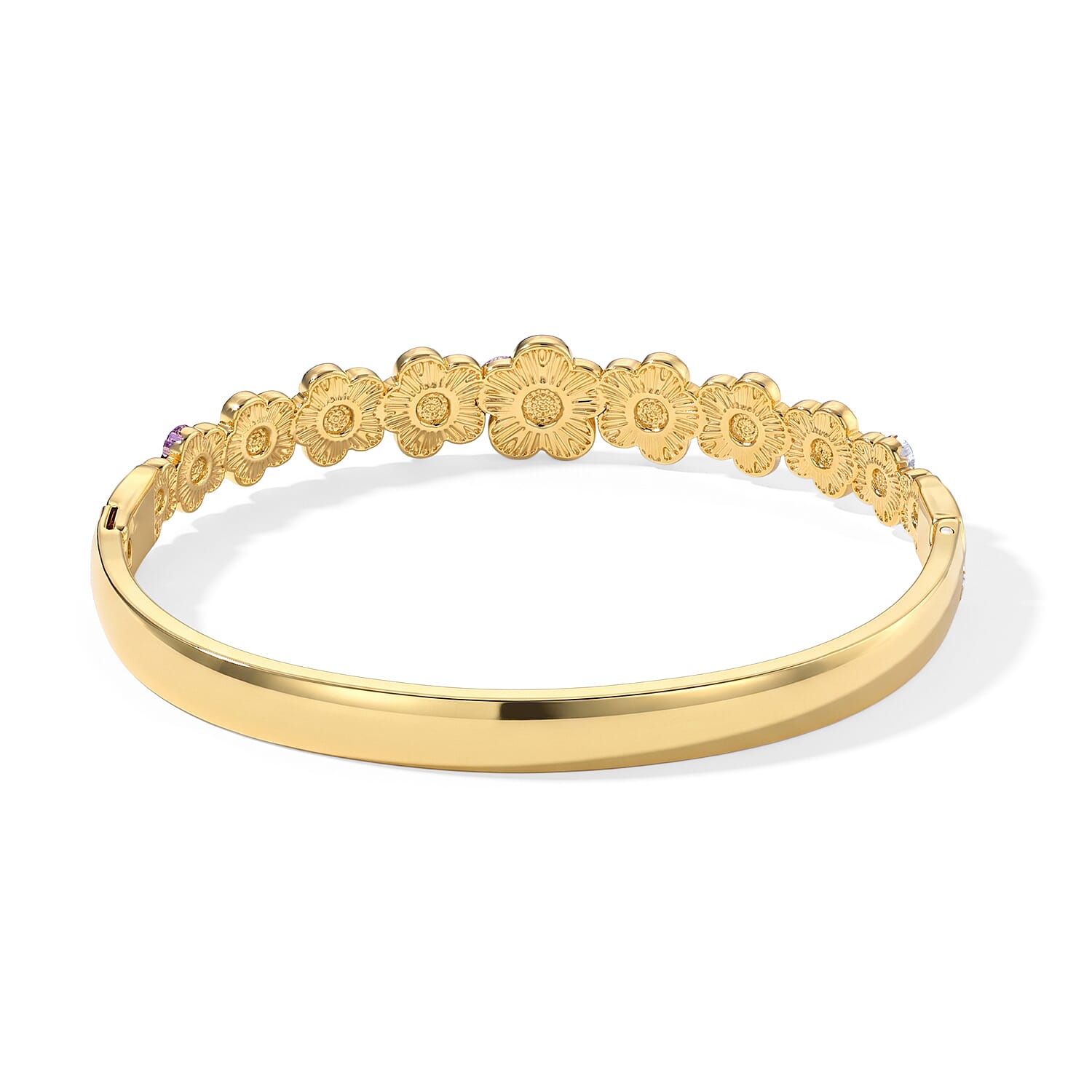 Trending Tri-Tone Floral Link Bangle Bracelet in ION Plated YRG Stainless Steel (7.0 In)