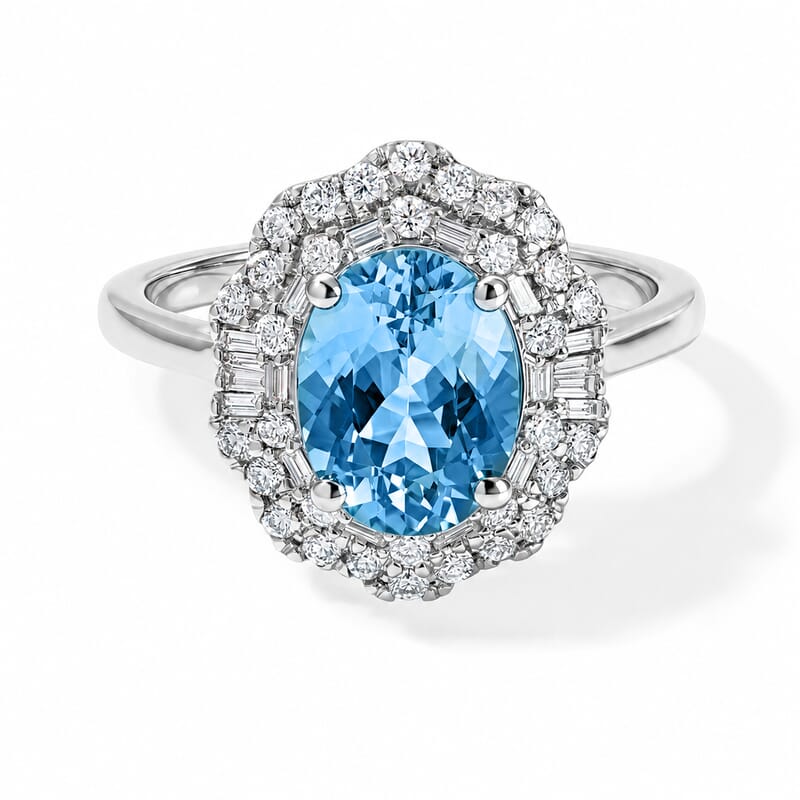 Certified & Appraised Luxoro AAA Santa Maria Aquamarine and Diamond I2 2.25 ctw Ring in 10K White Gold (Size 6.0)