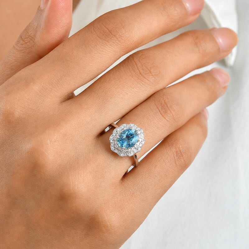 Certified & Appraised Luxoro AAA Santa Maria Aquamarine and Diamond I2 2.25 ctw Ring in 10K White Gold (Size 6.0)