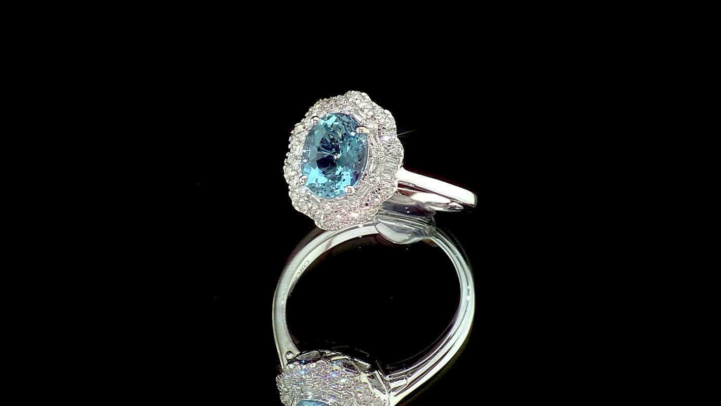 Luxoro 10K White Gold AAA Santa Maria Aquamarine, Diamond (I2) Ring (Size 10.0) 2.26 ctw