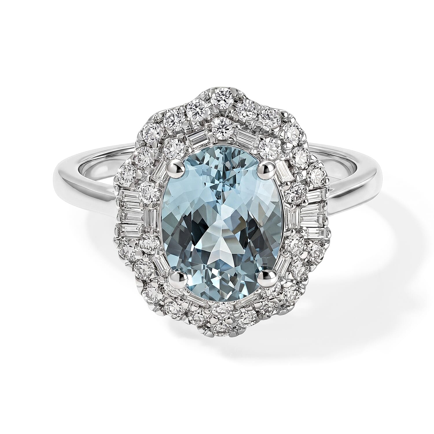 Certified & Appraised Luxoro AAA Santa Maria Aquamarine and Diamond I2 2.25 ctw Ring in 10K White Gold (Size 7.0)