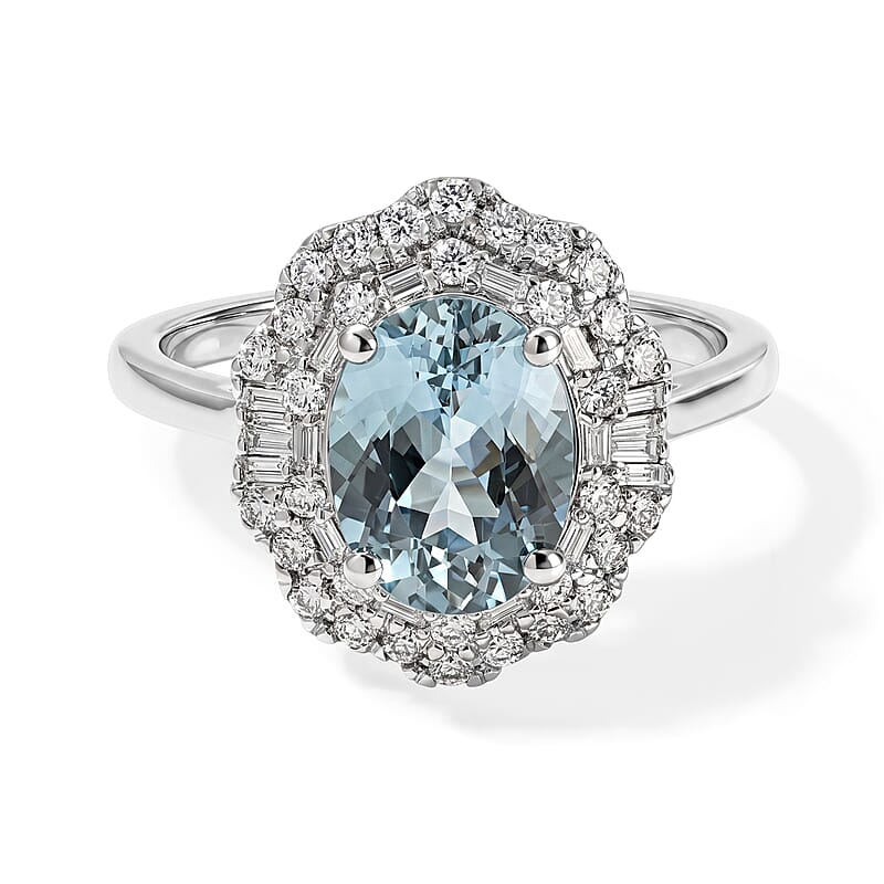 Certified & Appraised Luxoro AAA Santa Maria Aquamarine and Diamond I2 2.25 ctw Ring in 10K White Gold (Size 7.0)