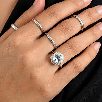 Certified & Appraised Luxoro AAA Santa Maria Aquamarine and Diamond I2 2.25 ctw Ring in 10K White Gold (Size 7.0)