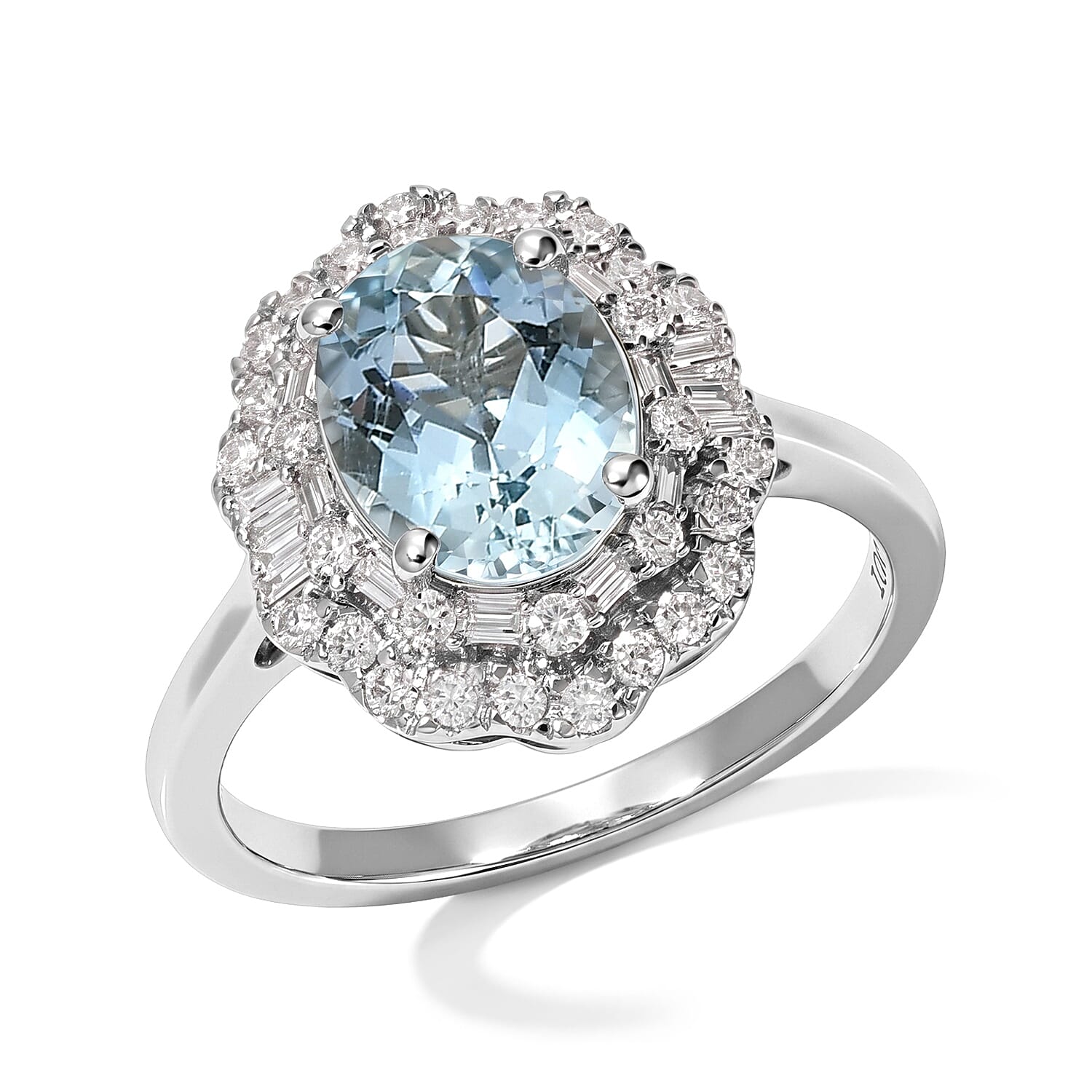 Certified & Appraised Luxoro AAA Santa Maria Aquamarine and Diamond I2 2.25 ctw Ring in 10K White Gold (Size 7.0)